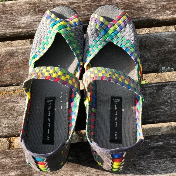 Brynn wedge sandals Steven Steve Madden size 10 slip on multicolor rainbow woven - Picture 5 of 7
